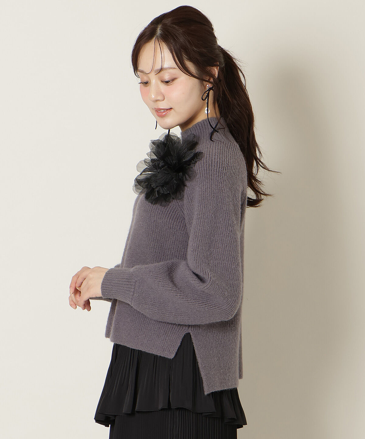 WILLSELECTION「フラワーモチーフボトルネックニット」|ニット・セーター|