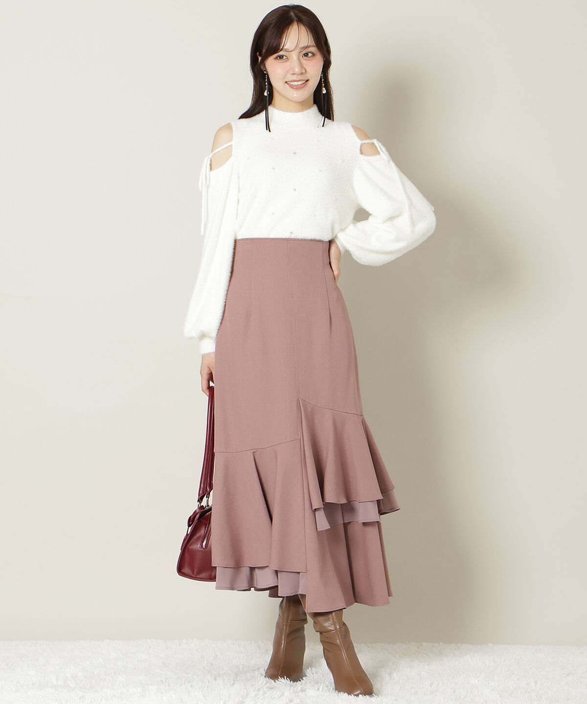 WILLSELECTION「パールビジューフェザーニットトップス」|ニット・セーター|