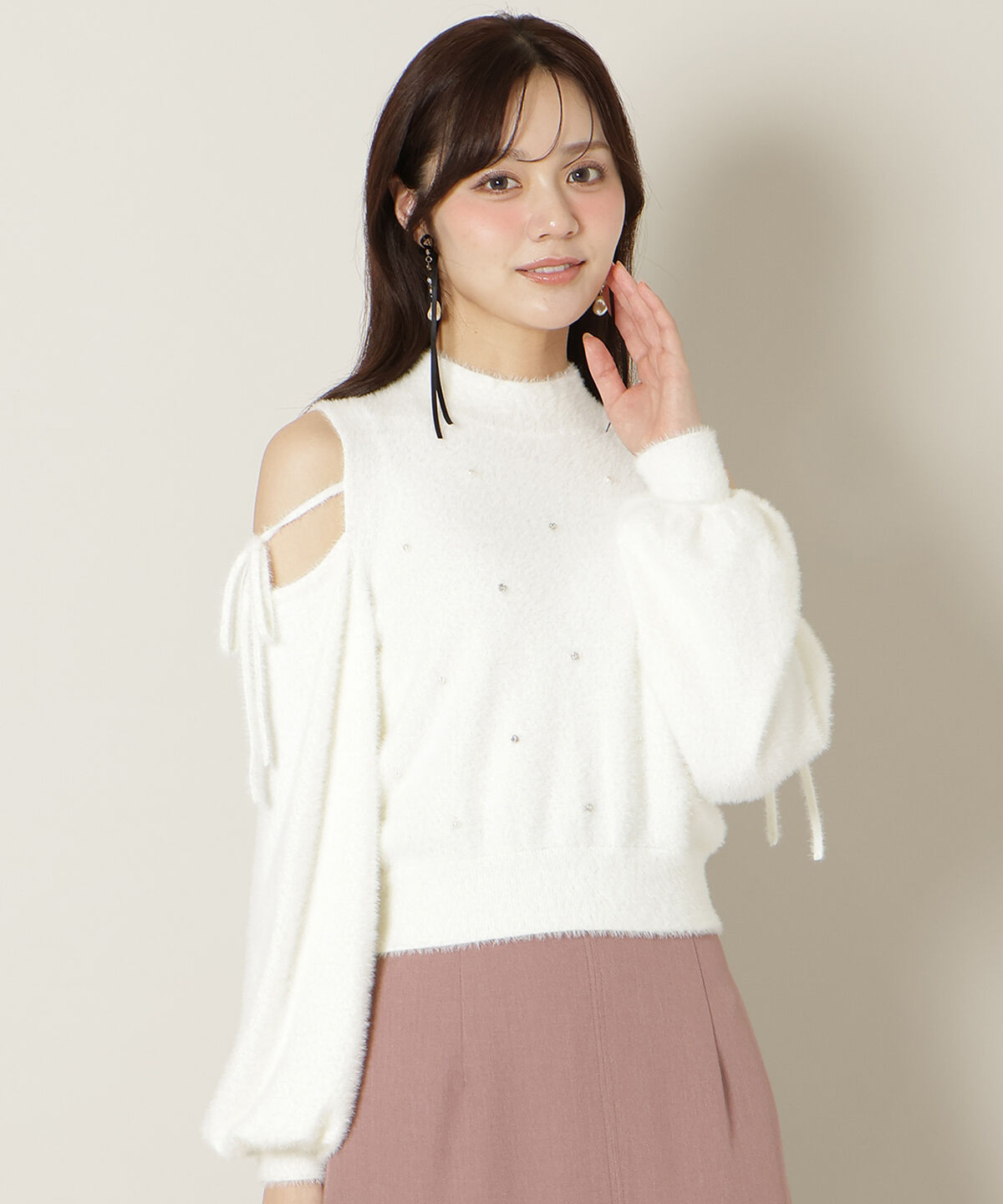 WILLSELECTION「パールビジューフェザーニットトップス」|ニット・セーター|