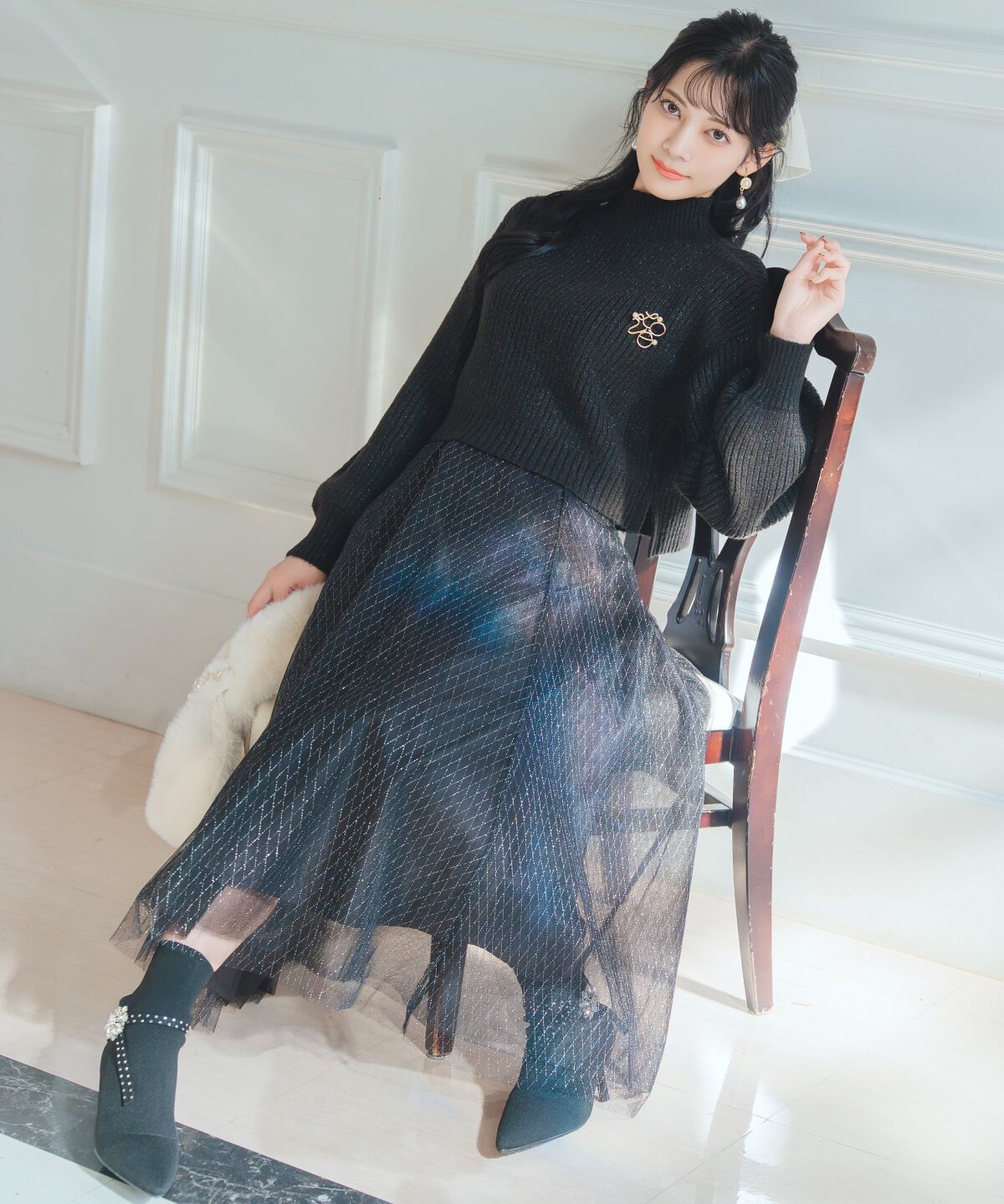 WILLSELECTION「ラメチュールボリュームスカート」|フレア|