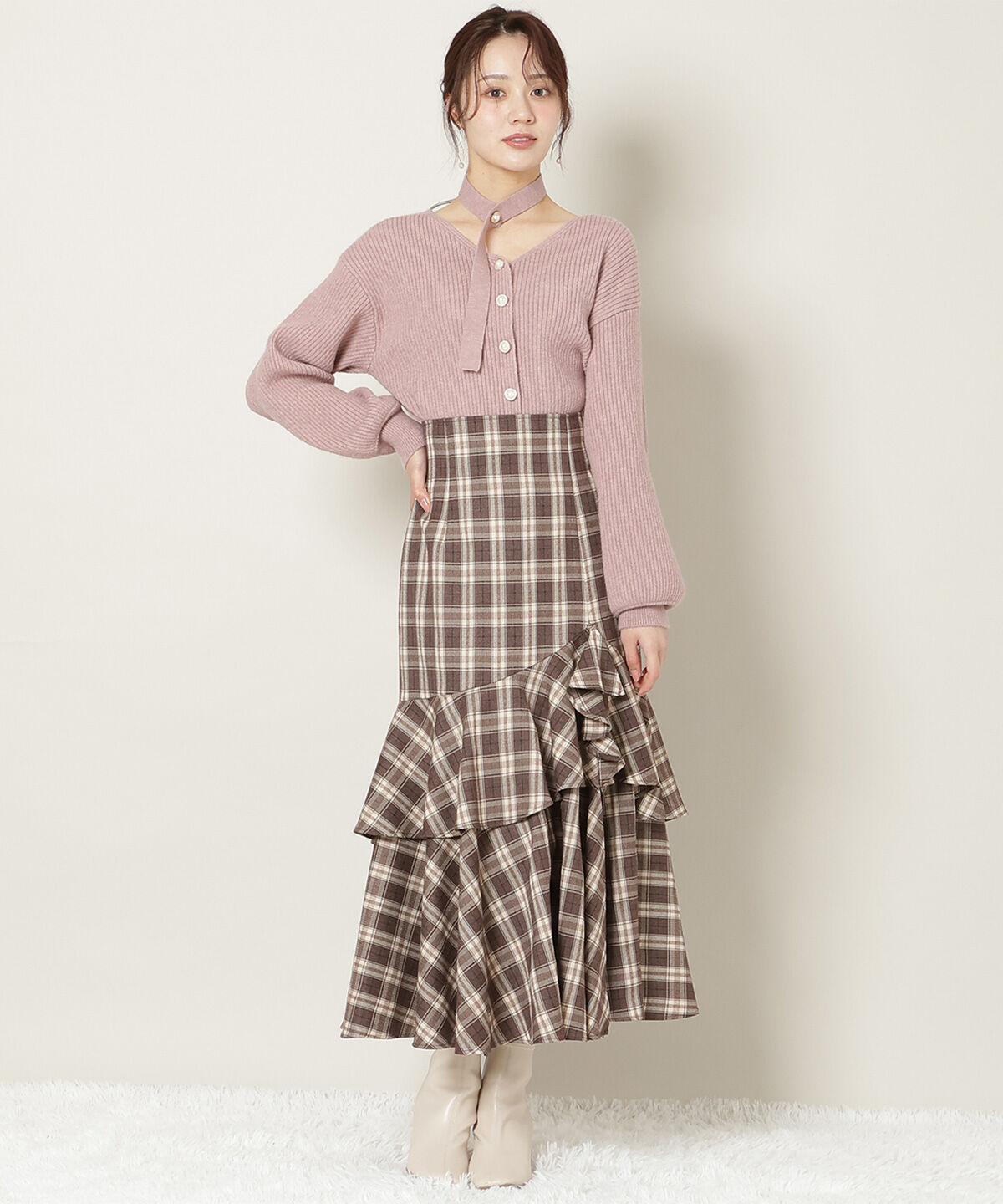 WILLSELECTION「スリットデザインラッフルハイウエストスカート」|フレア|