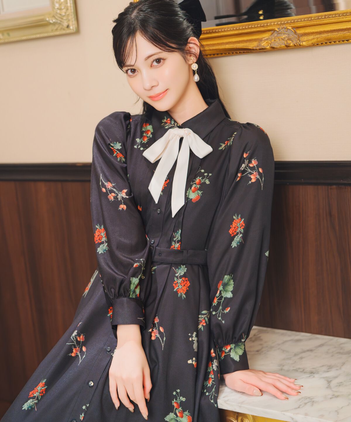 WILLSELECTION「ウィンターボタニカルリボンタイワンピース」|ワンピース|