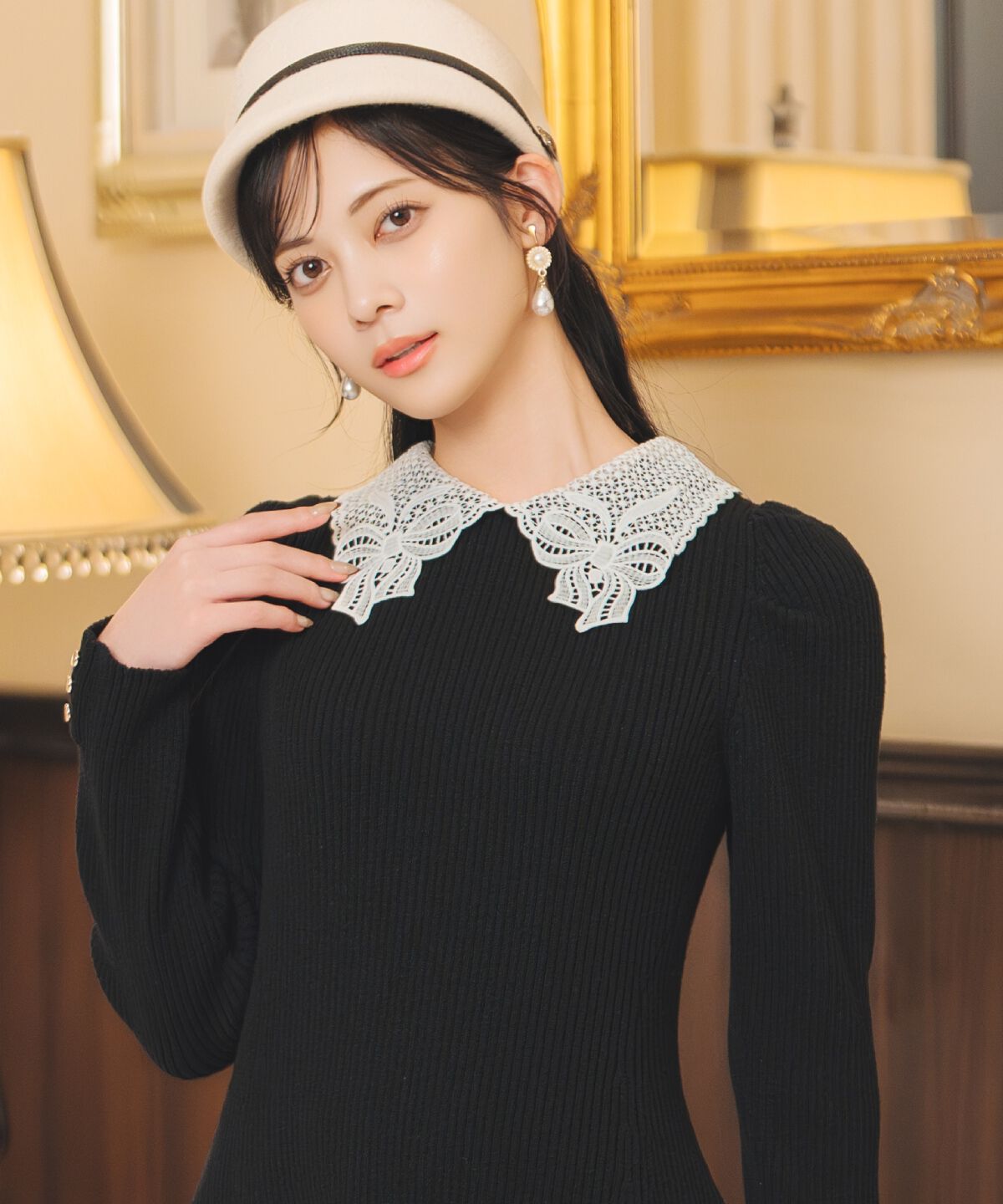 WILLSELECTION「リボンレースカラーニットワンピース」|ワンピース|