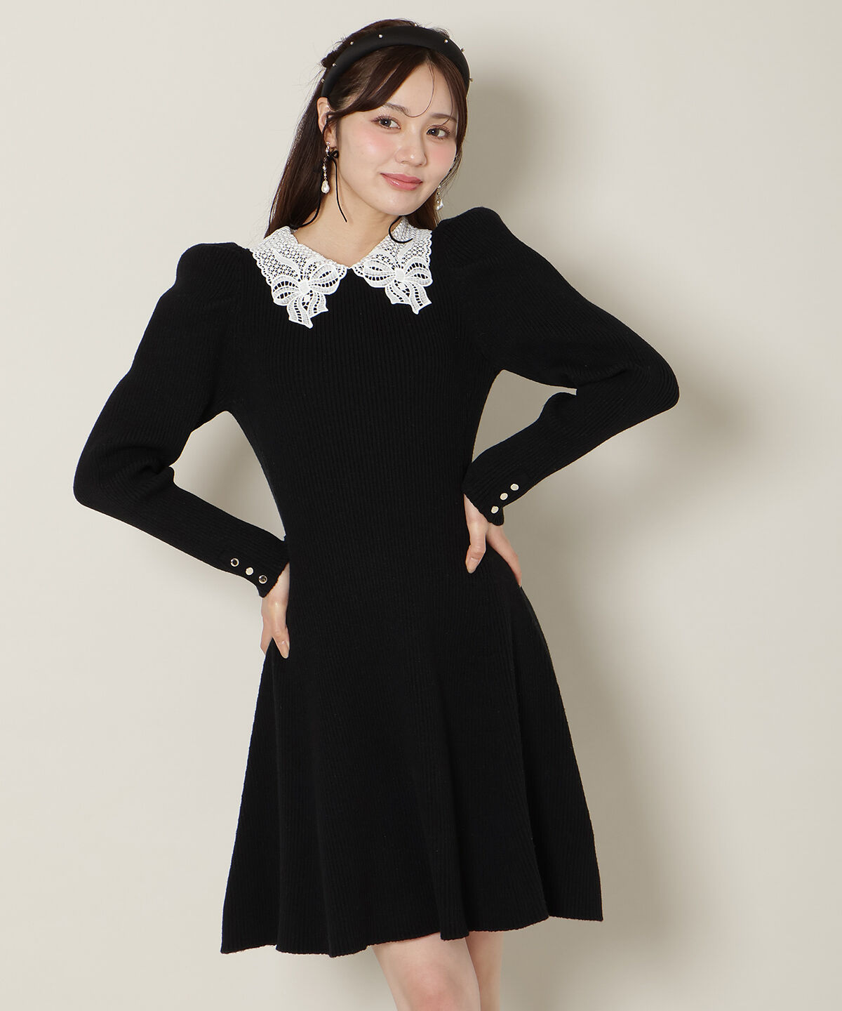 WILLSELECTION「リボンレースカラーニットワンピース」|ワンピース|