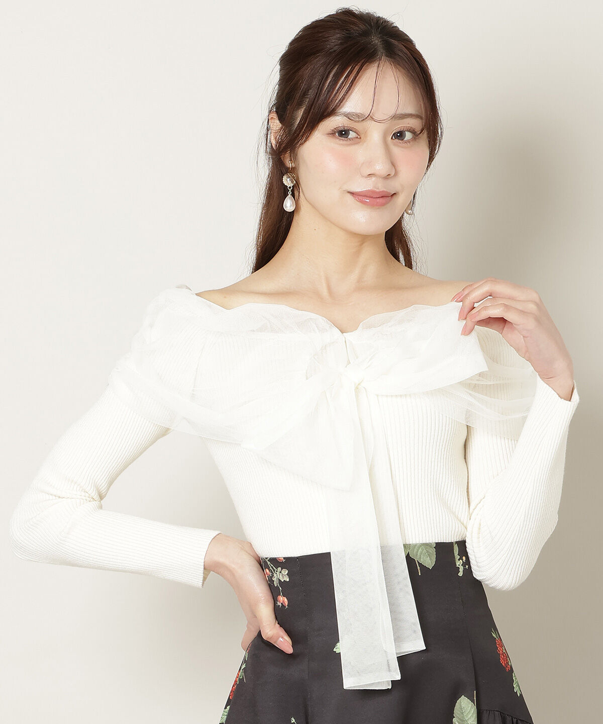 WILLSELECTION「リボンチュールレイヤードリブニット」|ニット・セーター|