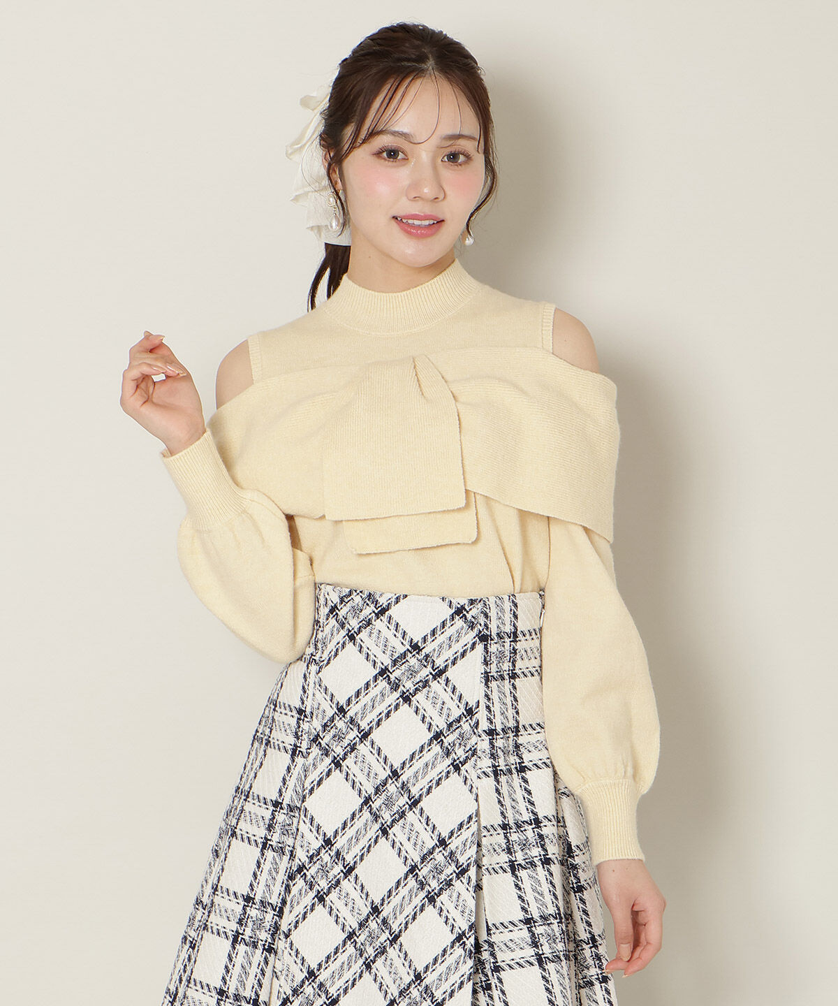 WILLSELECTION「ツイストリボンオフショルニット」|ニット・セーター|イエロー