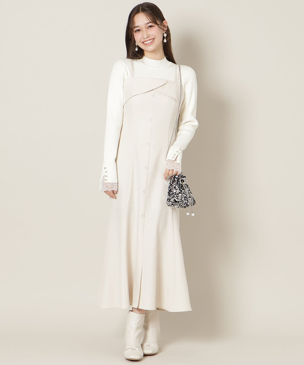 WILLSELECTION「フロントスリットマーメイドワンピース」|ワンピース|ベージュ