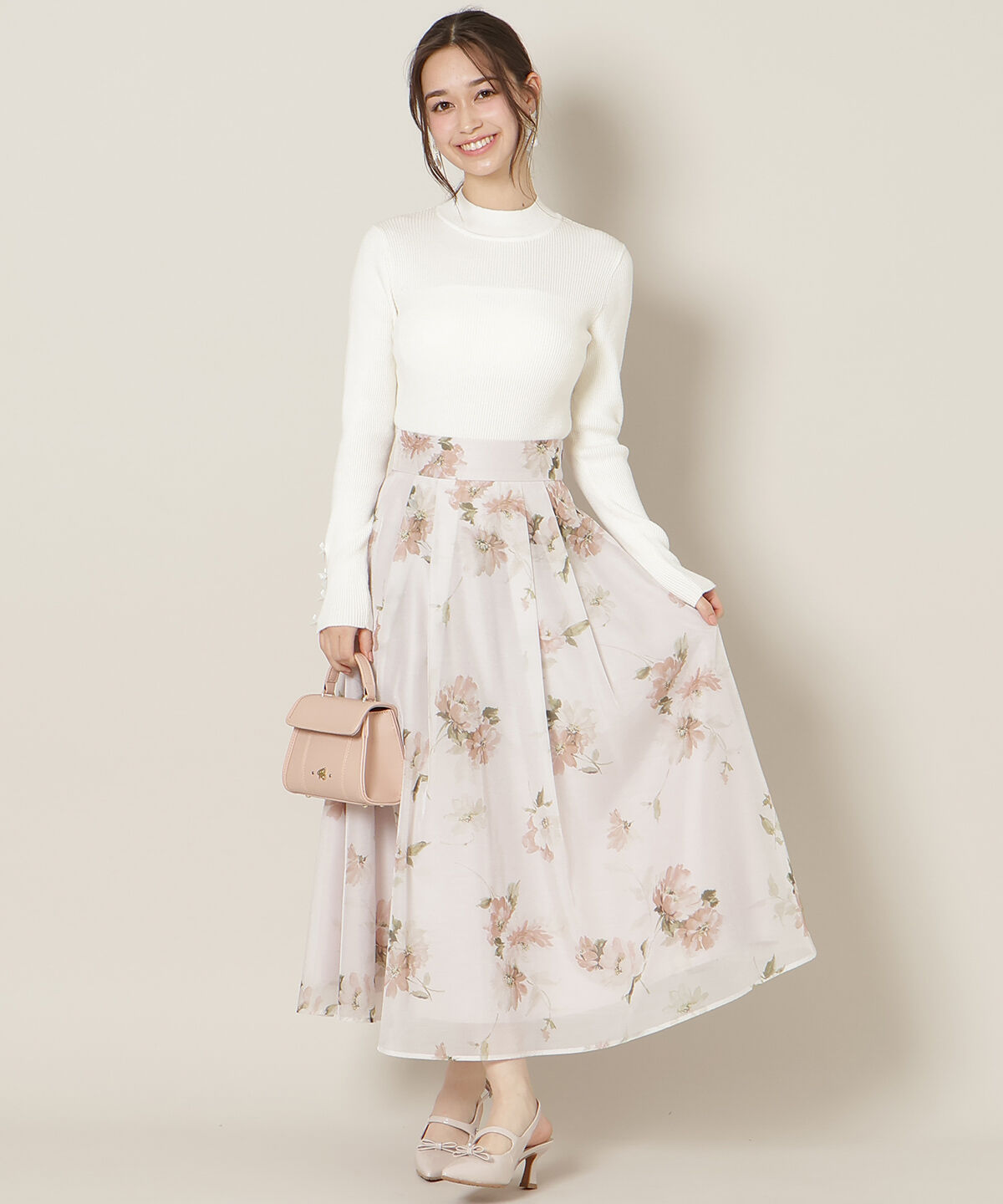 WILLSELECTION「フラワープリントシアータックスカート」|フレア|赤系花柄