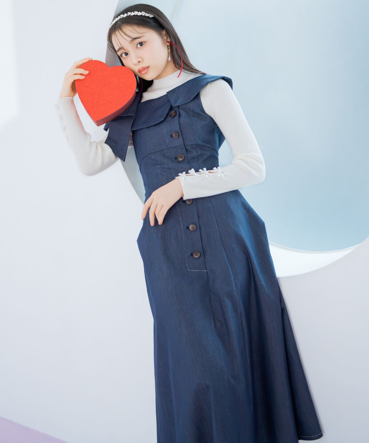 WILLSELECTION「アシンメトリーリボンショルダーワンピース」|ジャンパースカート|