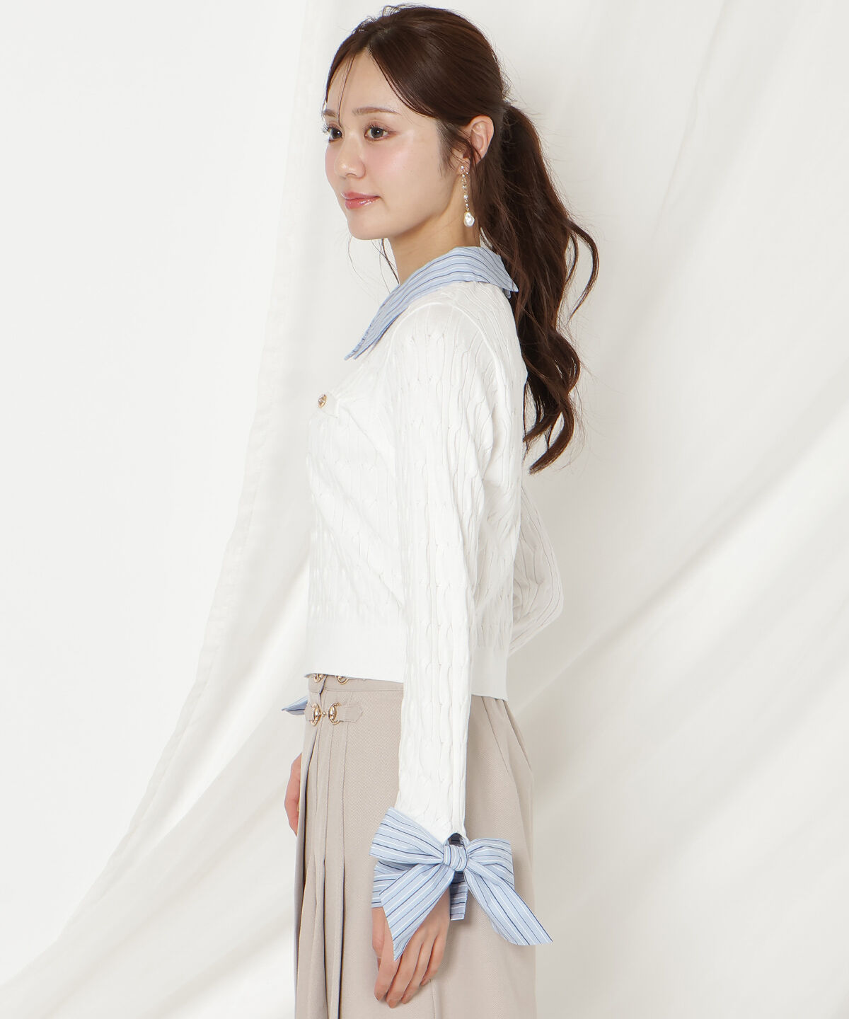 WILLSELECTION「リボンカフスドッキングケーブルニット」|ニット・セーター|