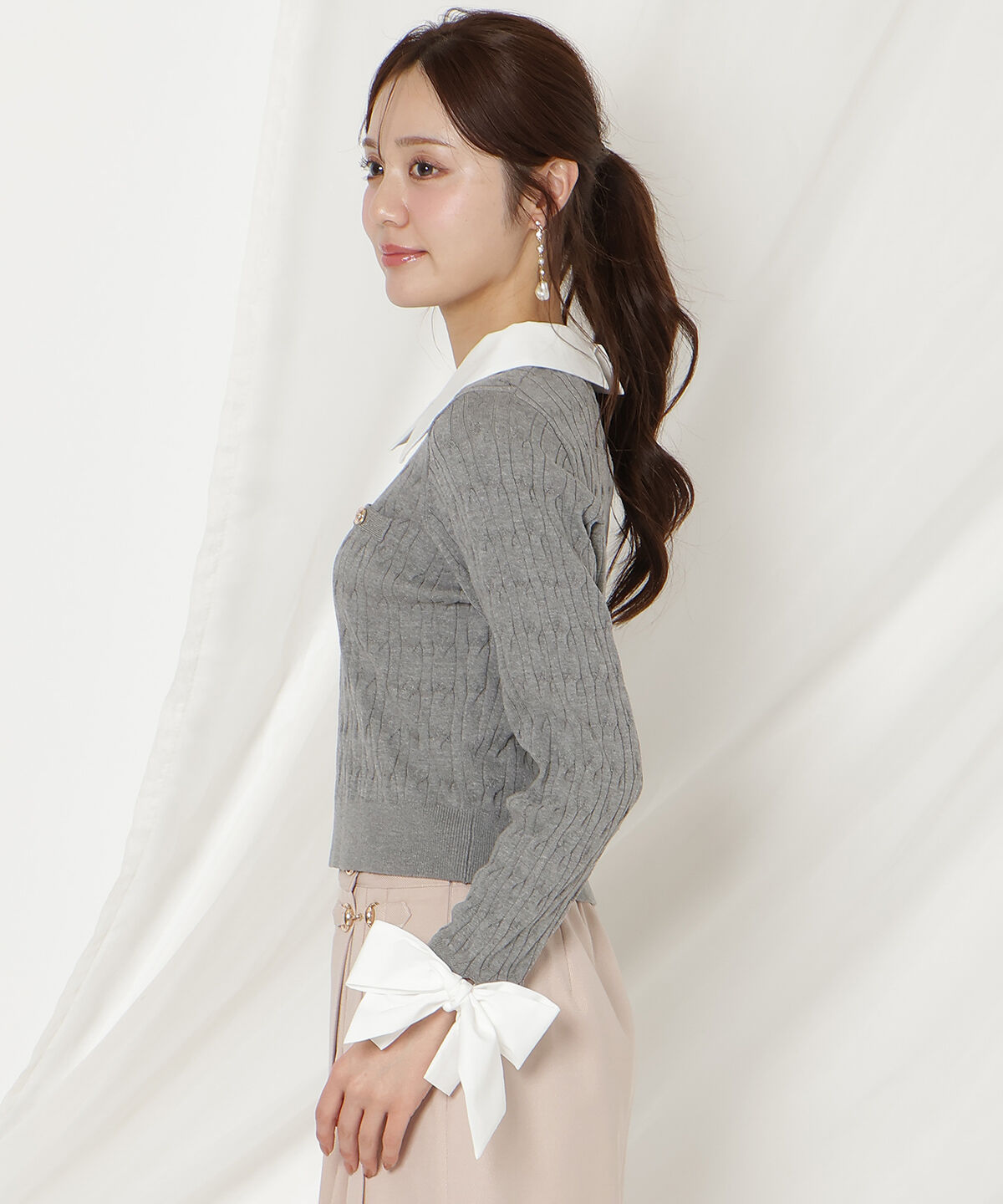 WILLSELECTION「リボンカフスドッキングケーブルニット」|ニット・セーター|