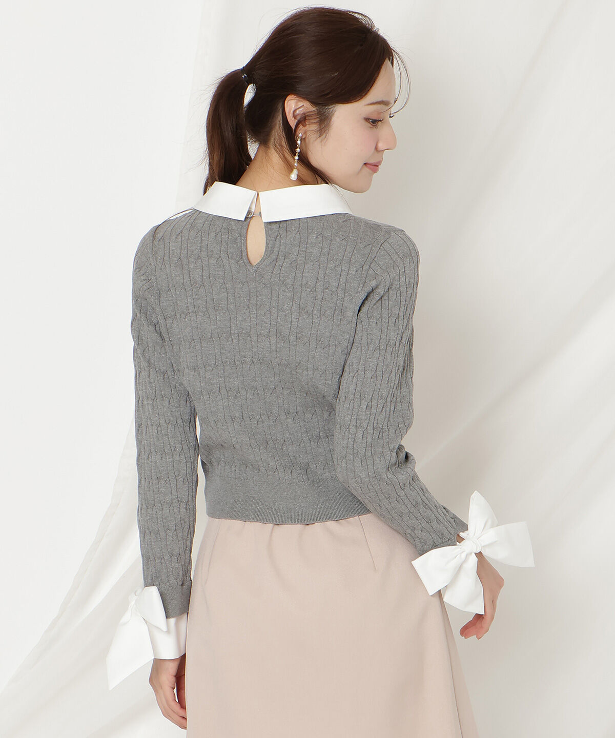 WILLSELECTION「リボンカフスドッキングケーブルニット」|ニット・セーター|