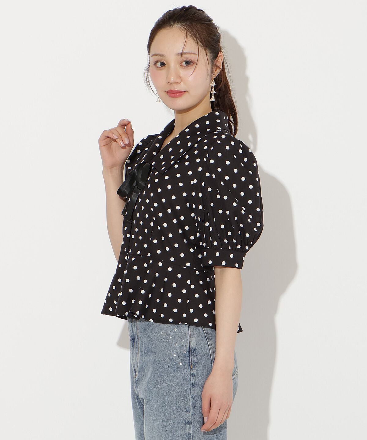 WILLSELECTION「パフスリーブドットブラウス」|シャツ・ブラウス|