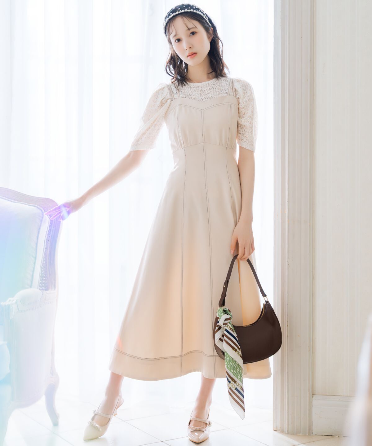 WILLSELECTION「ステッチデザインフレアキャミワンピース」|ワンピース|ベージュ