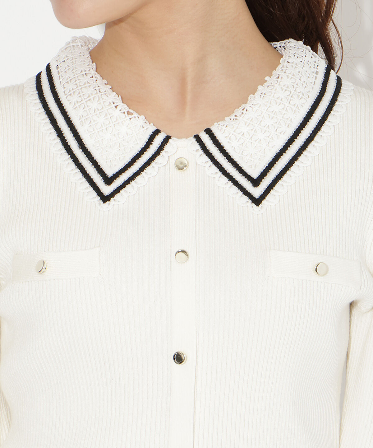 WILLSELECTION「バイカラーレース襟リブニット」|ニット・セーター|