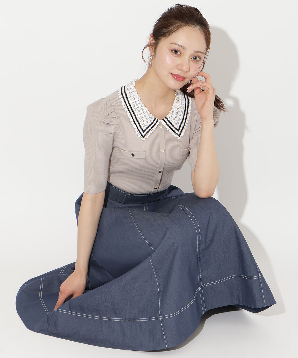 WILLSELECTION「バイカラーレース襟リブニット」|ニット・セーター|