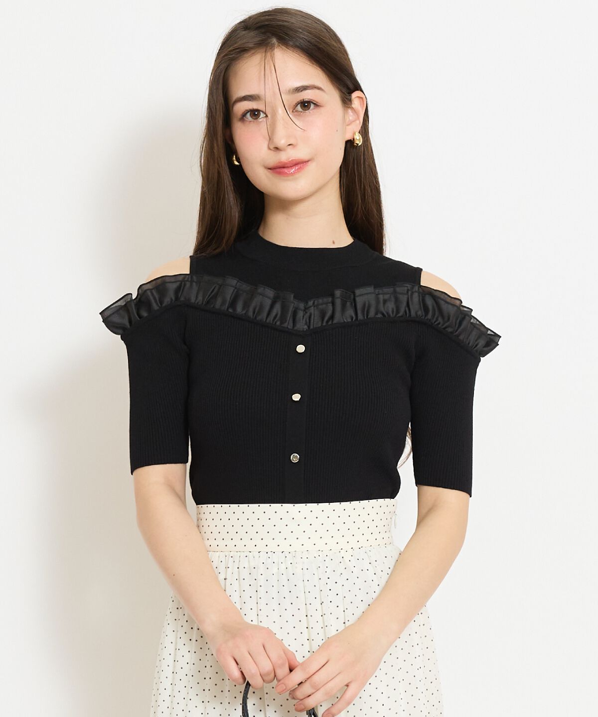 WILLSELECTION「フリルレイヤードリブニット」|ニット・セーター|ブラック