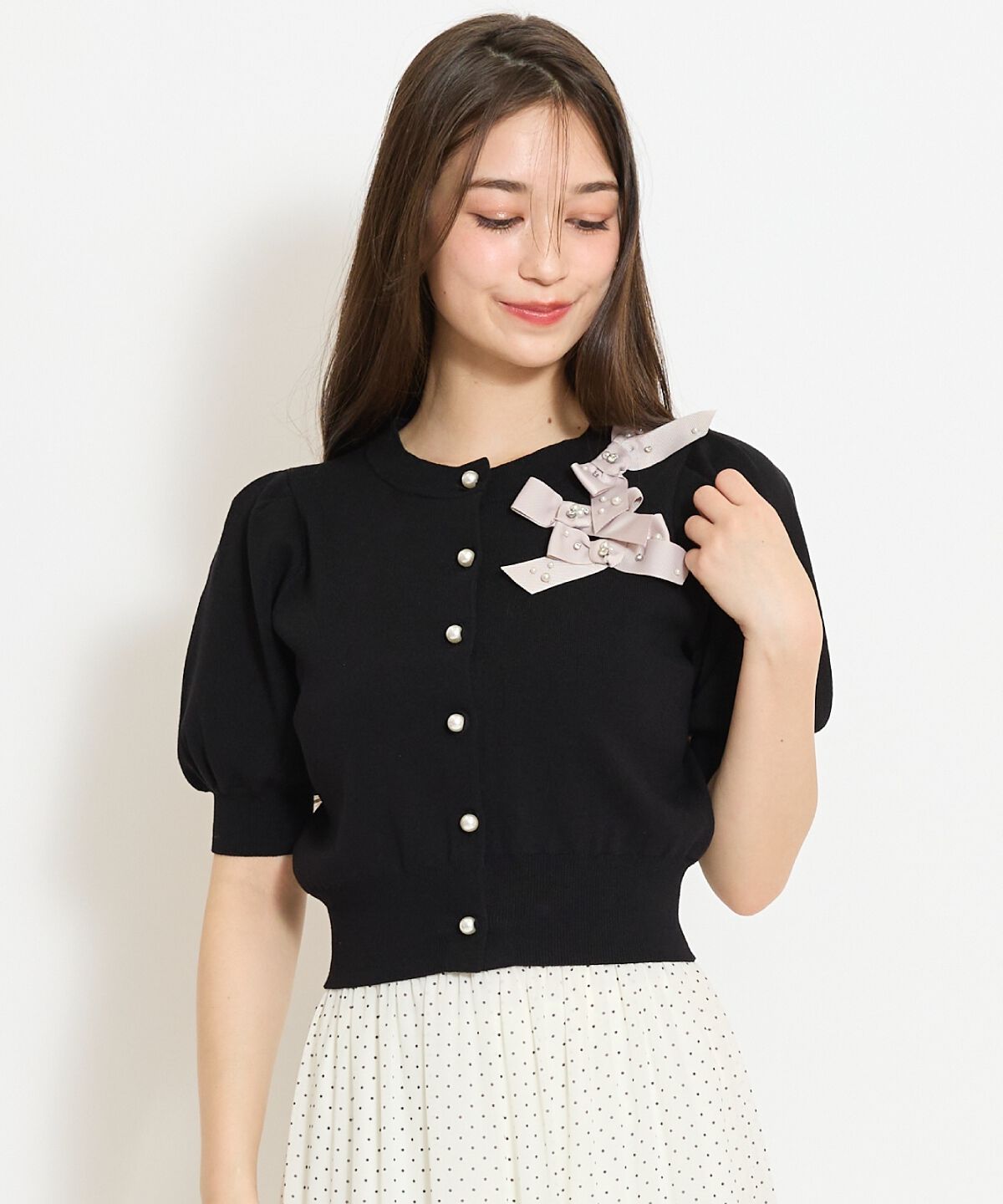 WILLSELECTION「リボンデコレーションカーディガン」|カーディガン|黒系その他