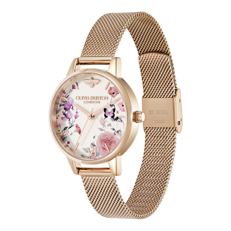 OLIVIA BURTON 「〈OLIVIA BURTON(ｵﾘﾋﾞｱﾊﾞｰﾄﾝ)〉ｼｸﾞﾈﾁｬｰ 30mm ｲﾗｽﾄﾚｲﾃｯﾄﾞ ﾌﾛｰﾗﾙ ﾛｰｽﾞｺﾞｰﾙﾄﾞﾒｯｼｭ」|腕時計|