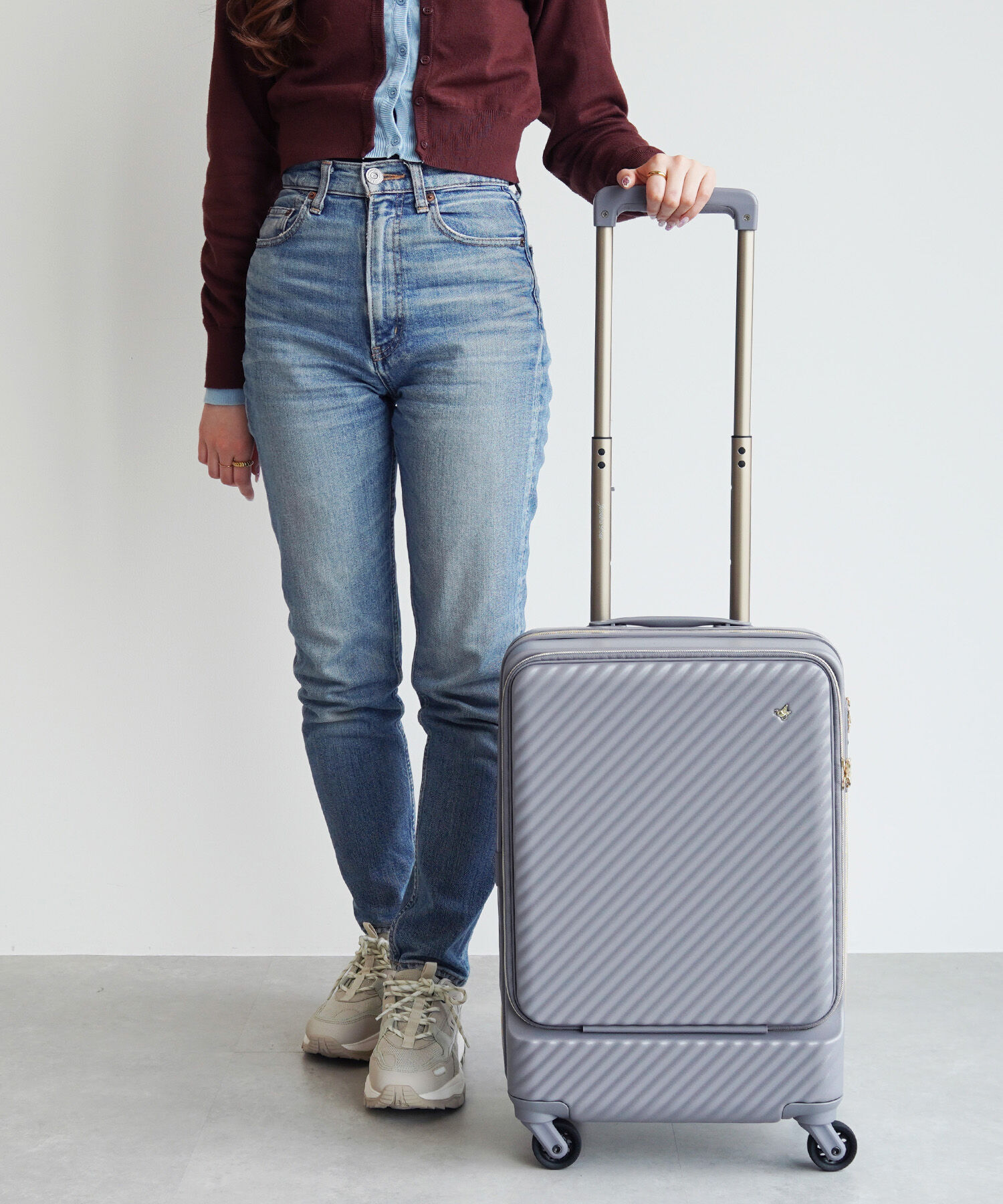 Jewelna Rose「Jewelna Rose HaNT &times;Jewelna Rose コラボ スーツケース 機内持ち込み フロントオープン 34L 06820」|キャリーケース|ラベンダーグレー