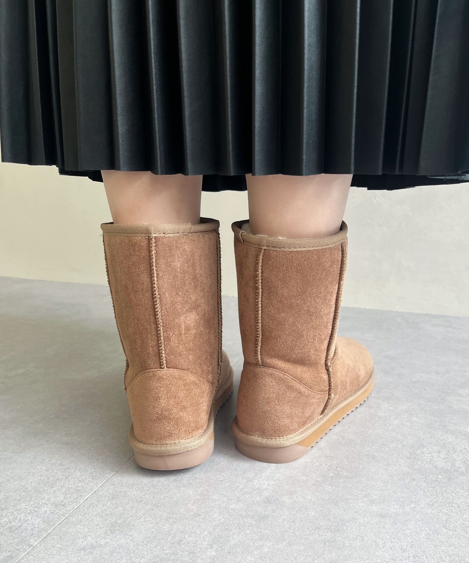 ORiental TRaffic「【累計2万足突破】  ミドル ムートン ブーツ /25401 折り返しても使える！ 防寒」|ショートブーツ|