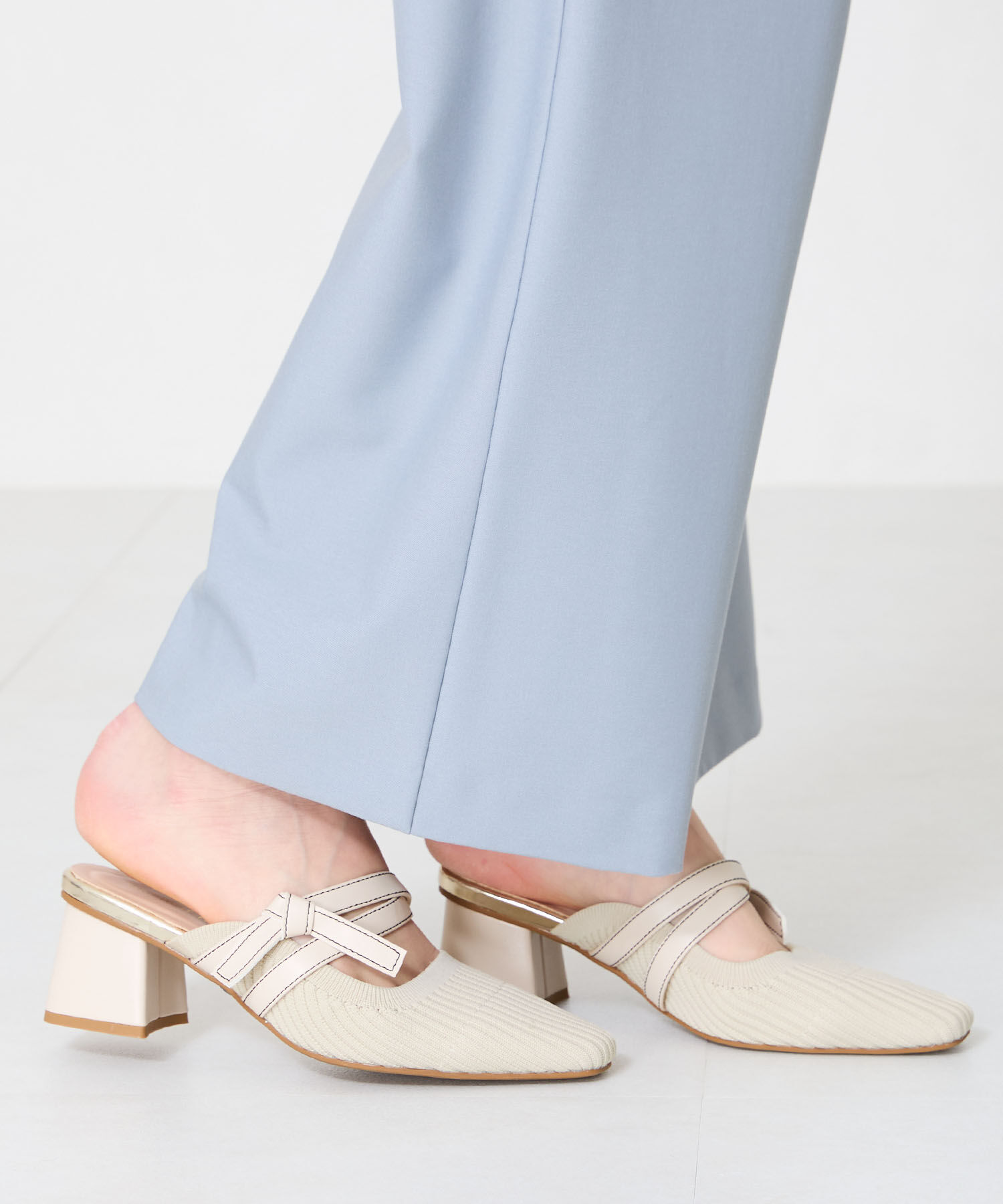 ORiental TRaffic「ニット&times;リボンミュールパンプス/51120 パンプス ミュール ニット 人気 売れてる」|パンプス|