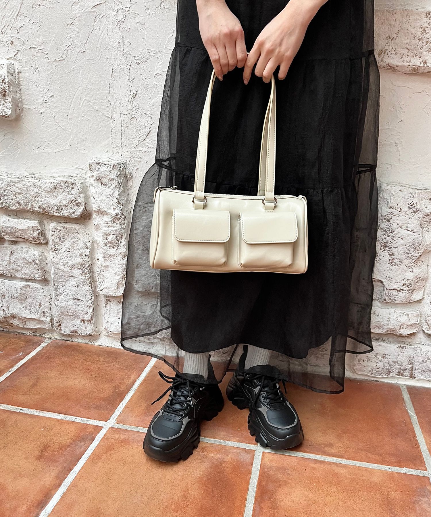 ORiental TRaffic「【トレンド】ダブルポケットボストンバッグ/BA-247 ショルダーバッグ」|ボストンバッグ|