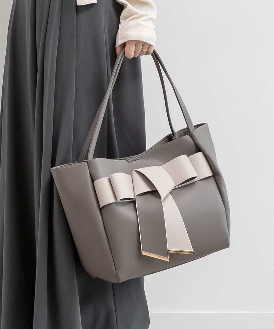 「【A4対応】リボントートバッグ」|トートバッグ|グレー