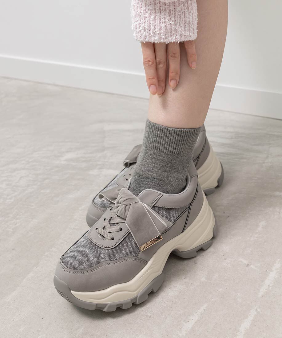  「2WAY ソックスドッキングリボンスニーカー」|スニーカー|グレー