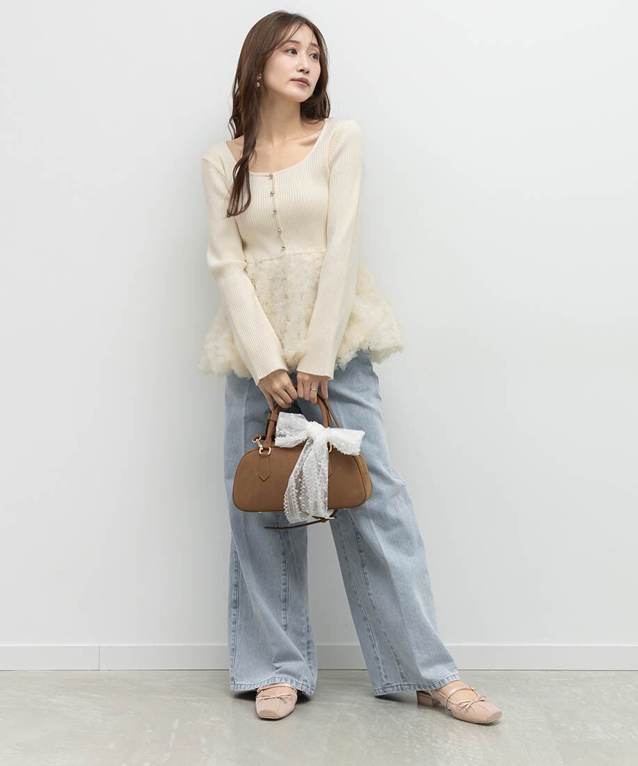  「2WAY スカーフ付きエンボスロゴボストンバッグ」|ハンドバッグ|