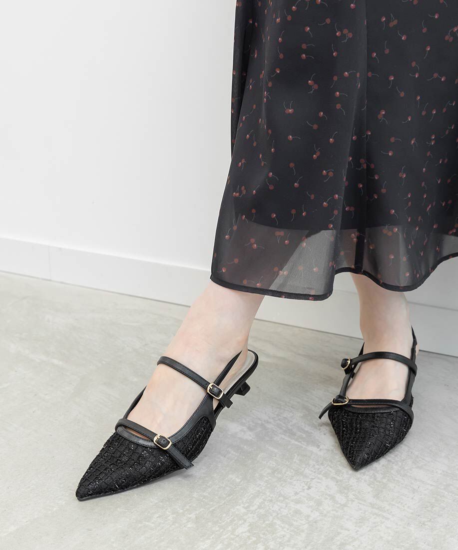  「シアーチェックバックストラップパンプス」|パンプス|