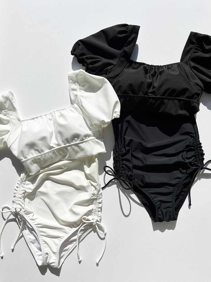 PEAK&PINE「バックリボンパフスリーブワンピ見えビキニ」|コンビネゾン|