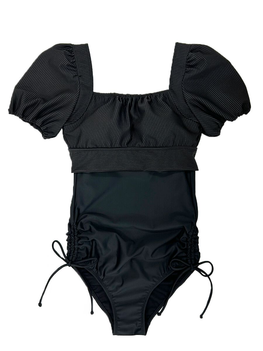 PEAK&PINE「バックリボンパフスリーブワンピ見えビキニ」|コンビネゾン|