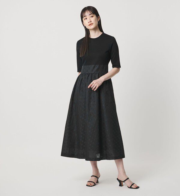UNITED ARROWS「フィット&フレア シアー ドット ワンピース ‐ウォッシャブル‐」|ワンピース|BLACK