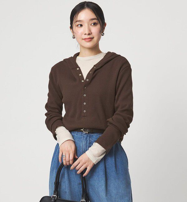 UNITED ARROWS green label relaxing「【WEB限定】＜at ease＞ワッフル フード ロングスリーブ カットソー」|Tシャツ・カットソー|DK.BROWN