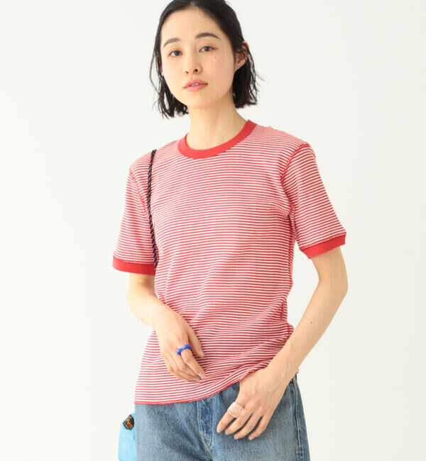 BEAMSBOY「【別注】Healthknit / ワッフル ボーダー Tシャツ」|Tシャツ・カットソー|RED/OFF