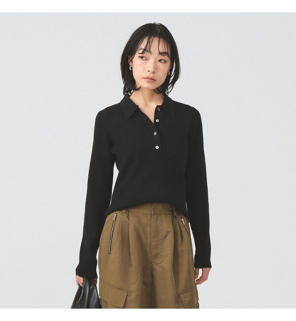 Ray BEAMS 「リブ ニット ポロシャツ」|ニット・セーター|BLACK