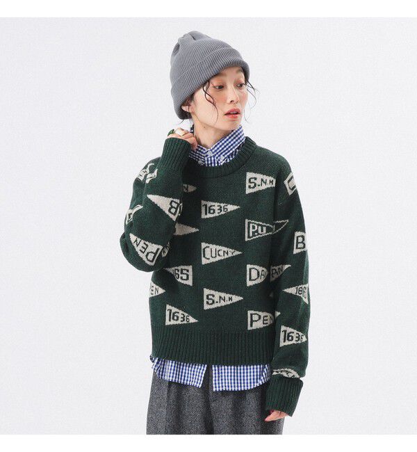 BEAMSBOY「ペナント ニット プルオーバー」|ニット・セーター|GREEN