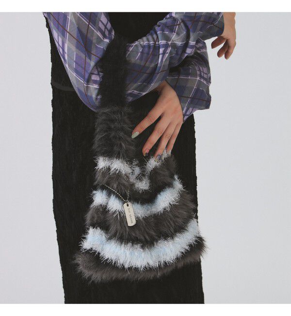 Ray BEAMS 「シャギー ボーダー ニット バッグ」|ハンドバッグ|BLACK