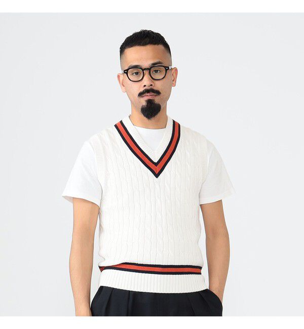 BEAMS PLUS「 ALAN PAINE / 別注 Cotton Criket Vest」|ニット・セーター|WHITE