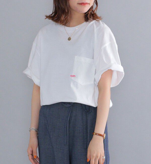 SHIPS「【累計販売数18万枚突破!!】【WEB限定】SHIPS: マイクロ SHIPSロゴ ポケット Tシャツ」|Tシャツ・カットソー|ピンク
