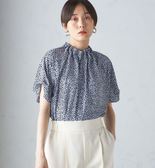 SHIPS for women「〈手洗い可能〉ネック ギャザー プリント ドルマン ブラウス」|シャツ・ブラウス|