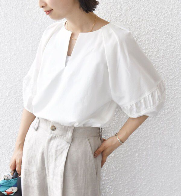 SHIPS for women「〈手洗い可能〉ランタン スリーブ キーネック ブラウス」|シャツ・ブラウス|