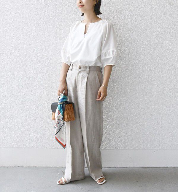 SHIPS for women「〈手洗い可能〉ランタン スリーブ キーネック ブラウス」|シャツ・ブラウス|