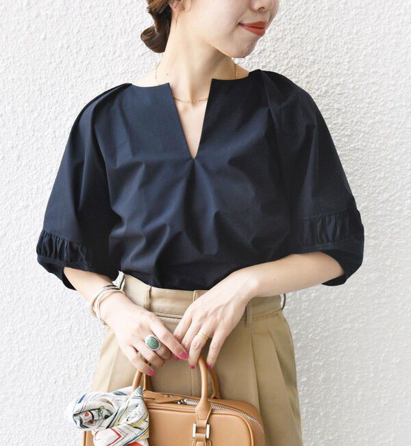 SHIPS for women「〈手洗い可能〉ランタン スリーブ キーネック ブラウス」|シャツ・ブラウス|