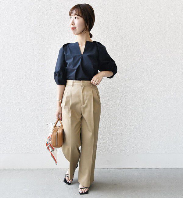 SHIPS for women「〈手洗い可能〉ランタン スリーブ キーネック ブラウス」|シャツ・ブラウス|