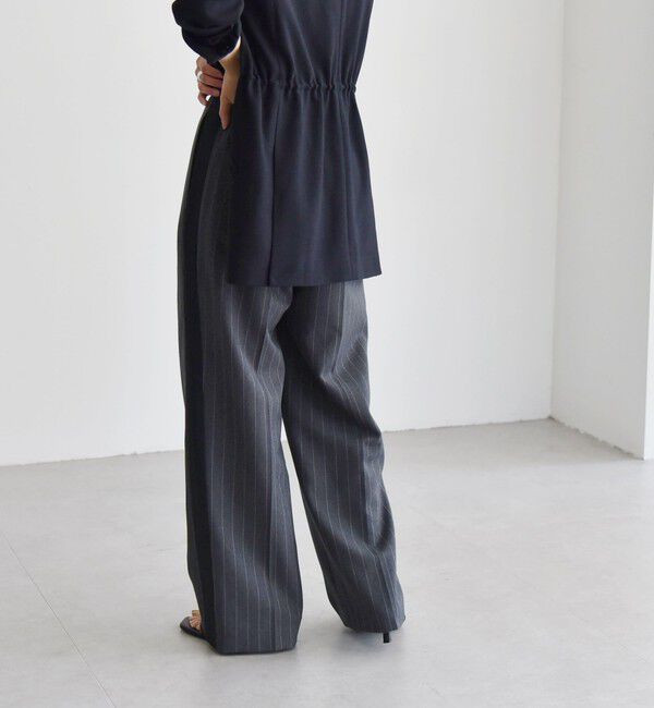 quaranciel「quaranciel:〈洗濯機可能〉サイドライン ストライプ ワイド パンツ」|スラックス|