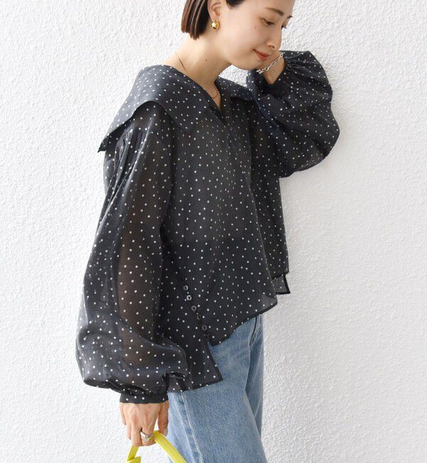 SHIPS for women「【WEB限定】〈手洗い可能〉ドット / レオパード プリント シアー ブラウス」|シャツ・ブラウス|