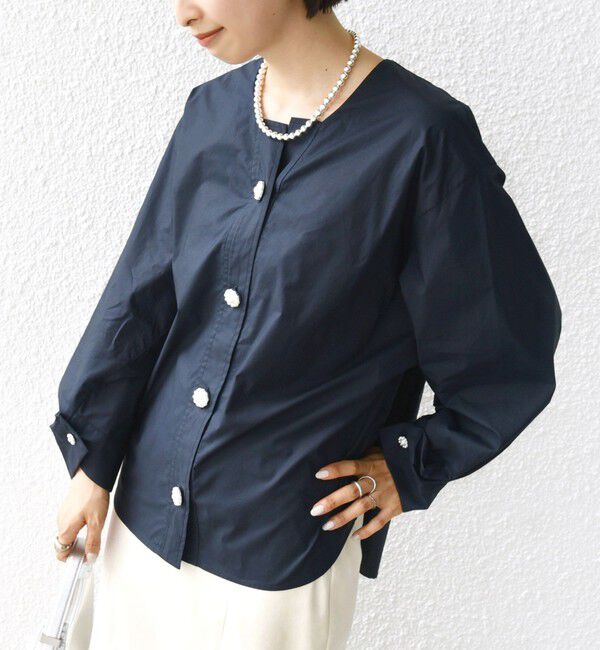 SHIPS for women「【WEB限定】 〈洗濯機可能〉タイプライター ビジュー ボタン ロングスリーブ ブラウス」|シャツ・ブラウス|