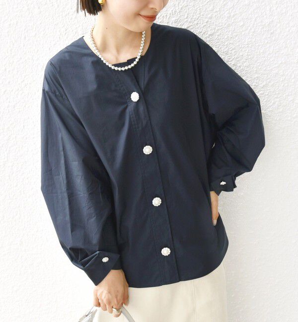 SHIPS for women「【WEB限定】 〈洗濯機可能〉タイプライター ビジュー ボタン ロングスリーブ ブラウス」|シャツ・ブラウス|